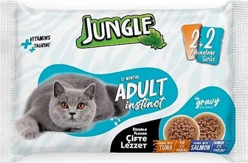 Jungle 4*100 Gr. Çift Lezzet Pouch Yetişkin Kedi Ton - Somonlu
